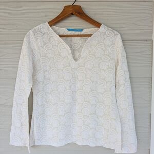 Johnny Was Embroidered Paisley Print V Neck Bell Sleeve Spilt Sides Boho Y2k